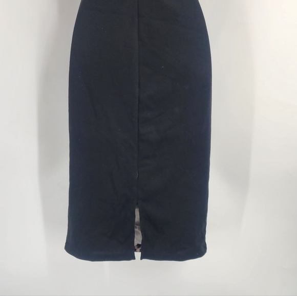 WOMENS RED HERRING US 6 UK10  BLACK MIX LEOPARD PRINT STRETCH BODYCON MIDI DRESS - Picture 5 of 10